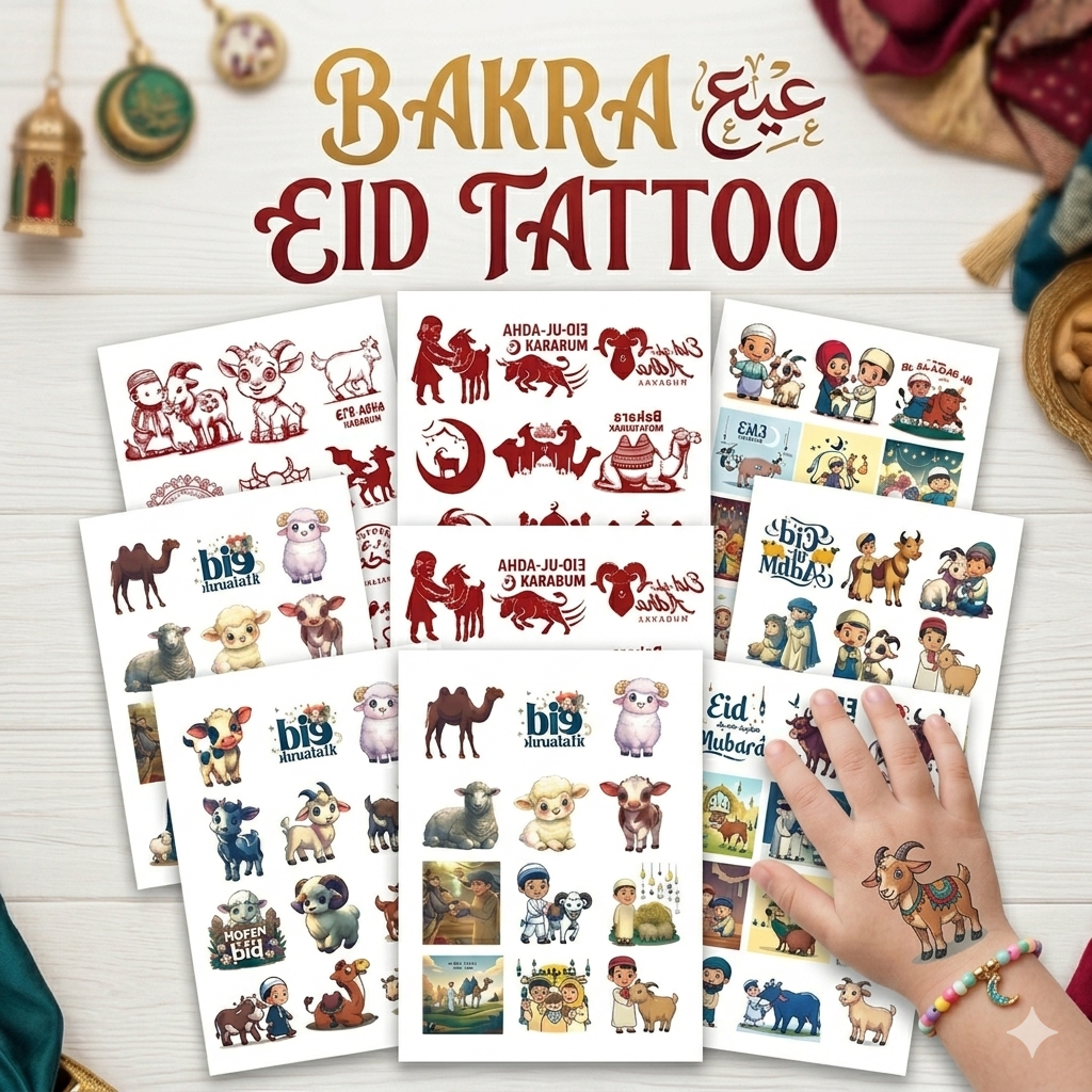 Bakra Eid Mehndi Tattoos for Kids | Sheet of 12