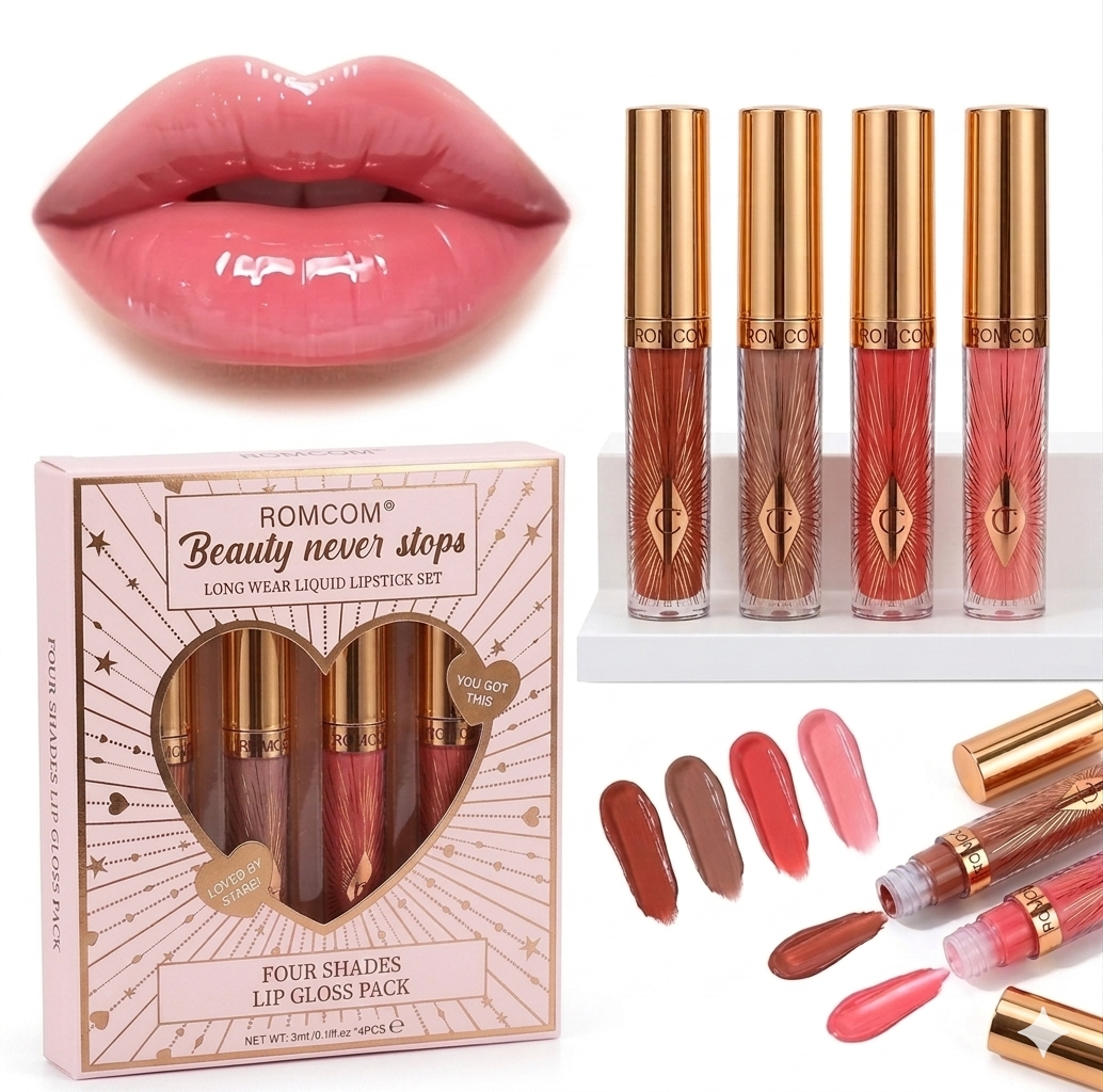 Rom Com Pack of 4 Lip Gloss | Matte & Glossy