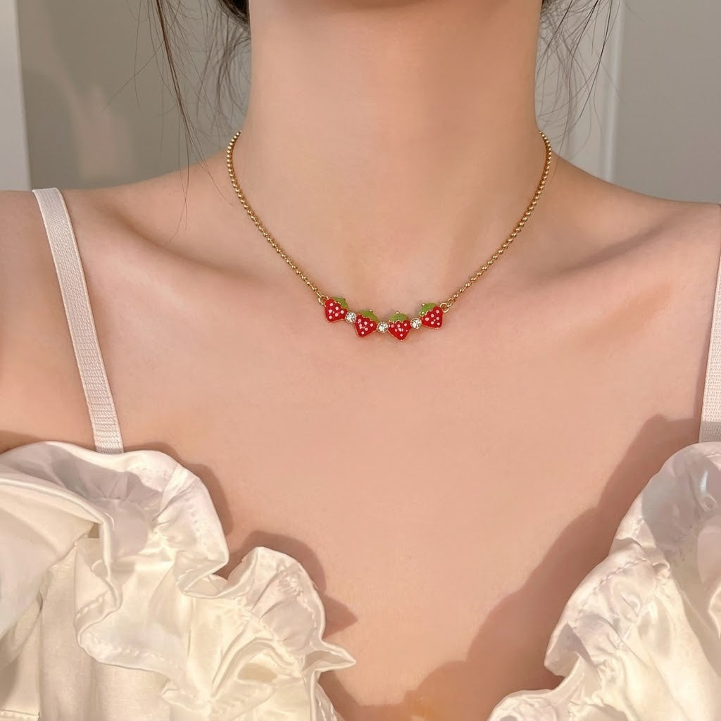 Kids Strawberry 18 Karat Gold Plated Choker Necklace