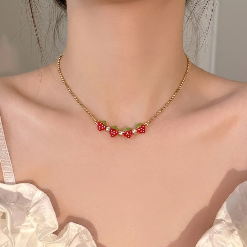 Kids Strawberry 18 Karat Gold Plated Choker Necklace