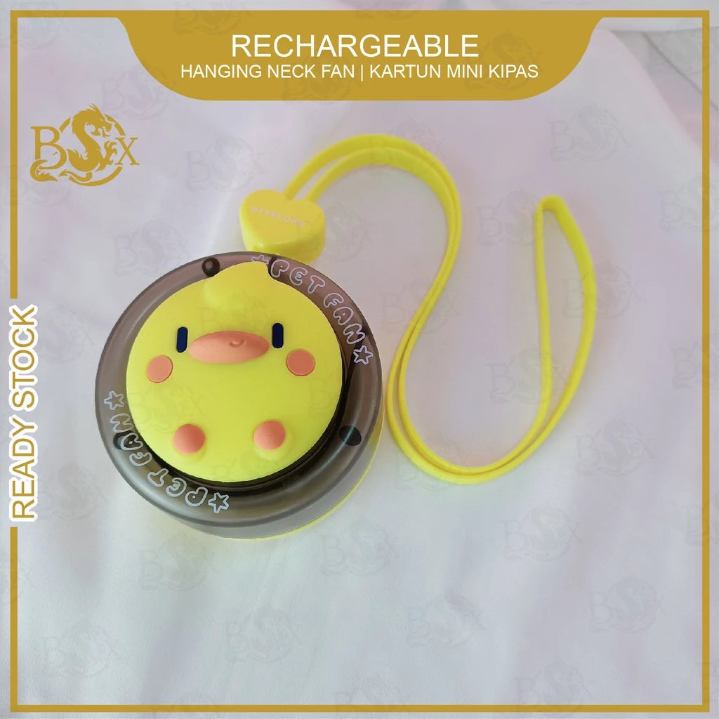 Ultra-Portable Cute Duck Hanging Neck Fan – USB Rechargeable