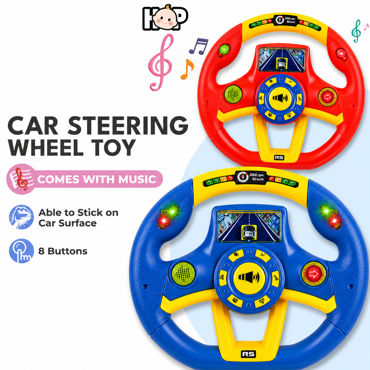 360• Rotate Suction Car Steering Wheel Toy With Music | Lights | Indicators