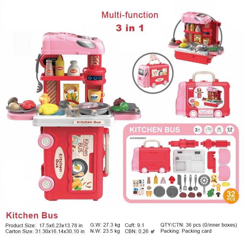 Multifunctional 3 in 1 Kitchen Bus Toy 32 Pcs