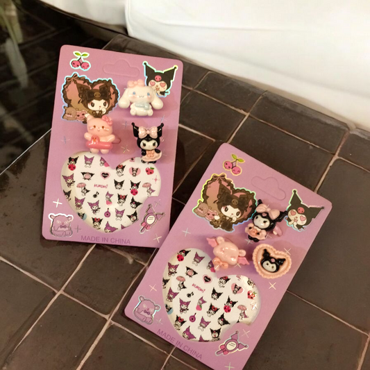 Sanrio Rings With Nail Stickers