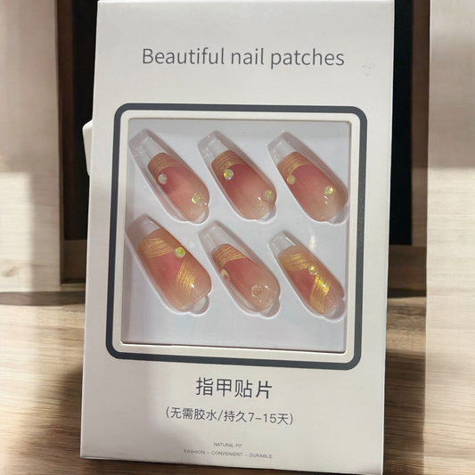 Golden Diamond Fake Nails
