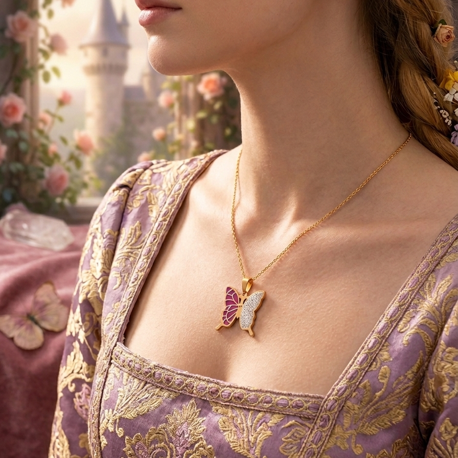 Butterfly Stainless Steel Necklace and Earring Set,