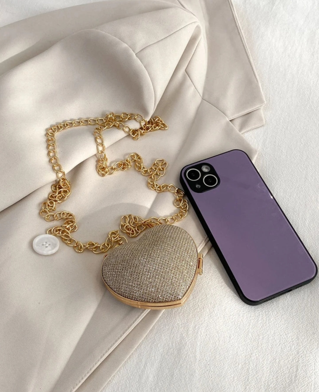 Sparkling Rhinestone Mini Heart Shape Metal Bag