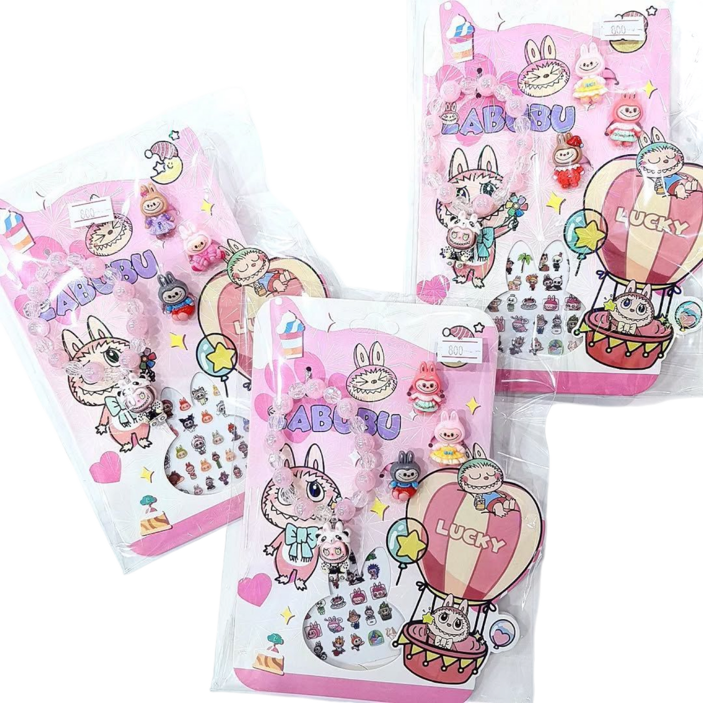 Labubu Rings Braclets And Nail Stickers Set