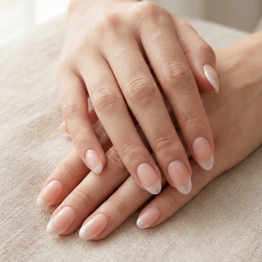 Luxury 2-Minute Manicure – Natural Pink Glitter French Tip Press-On Nails
