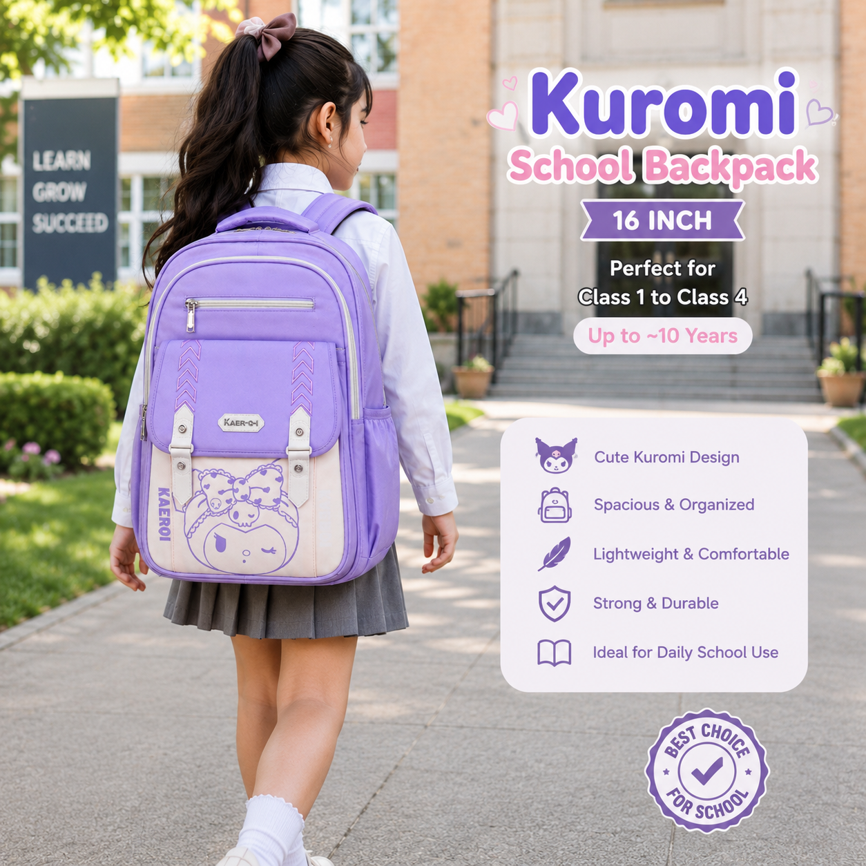 Kuromi Kids School Backpack – 16 Inch