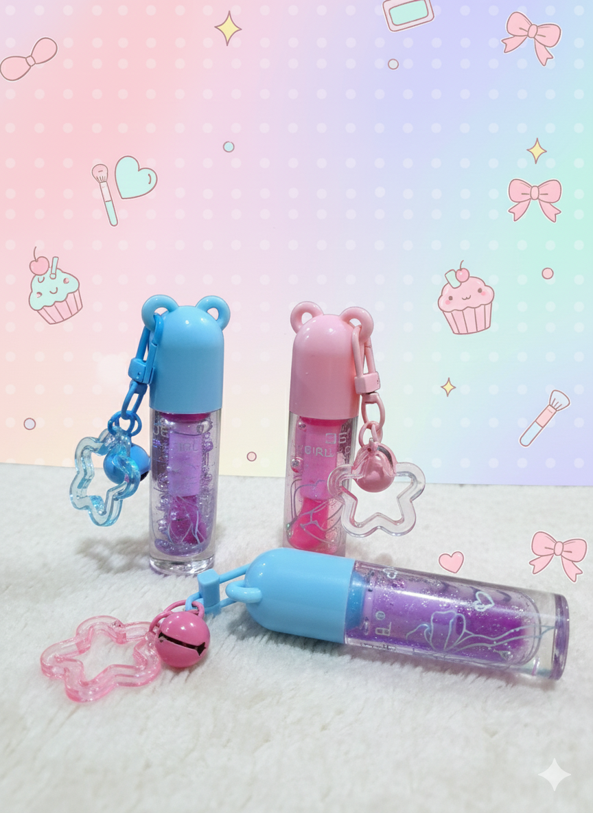 Cute Bear Big Lip Gloss With Keychain