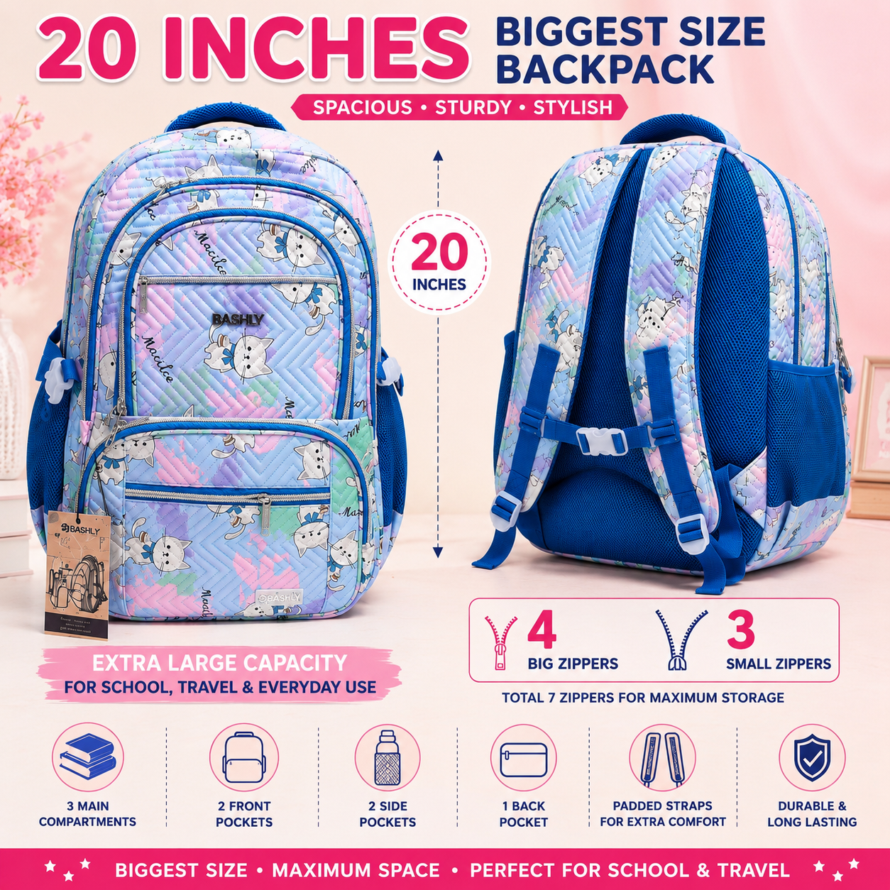 20 Inches Extra Large School & Travel Backpack for Kids & Teens