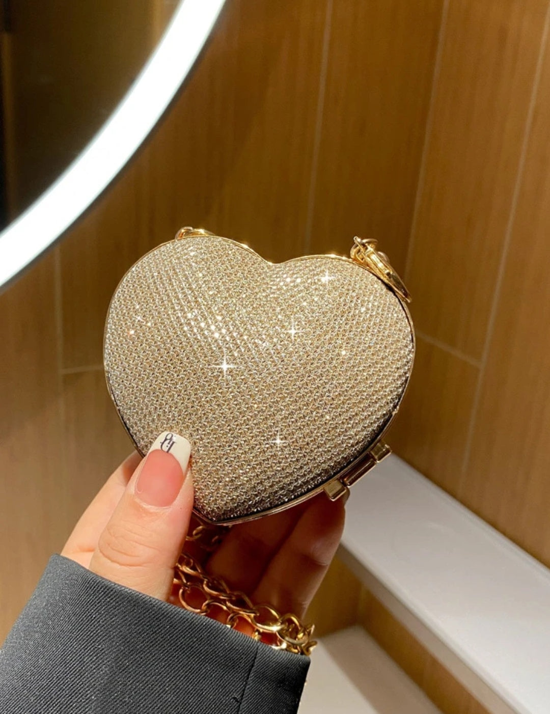 Sparkling Rhinestone Mini Heart Shape Metal Bag