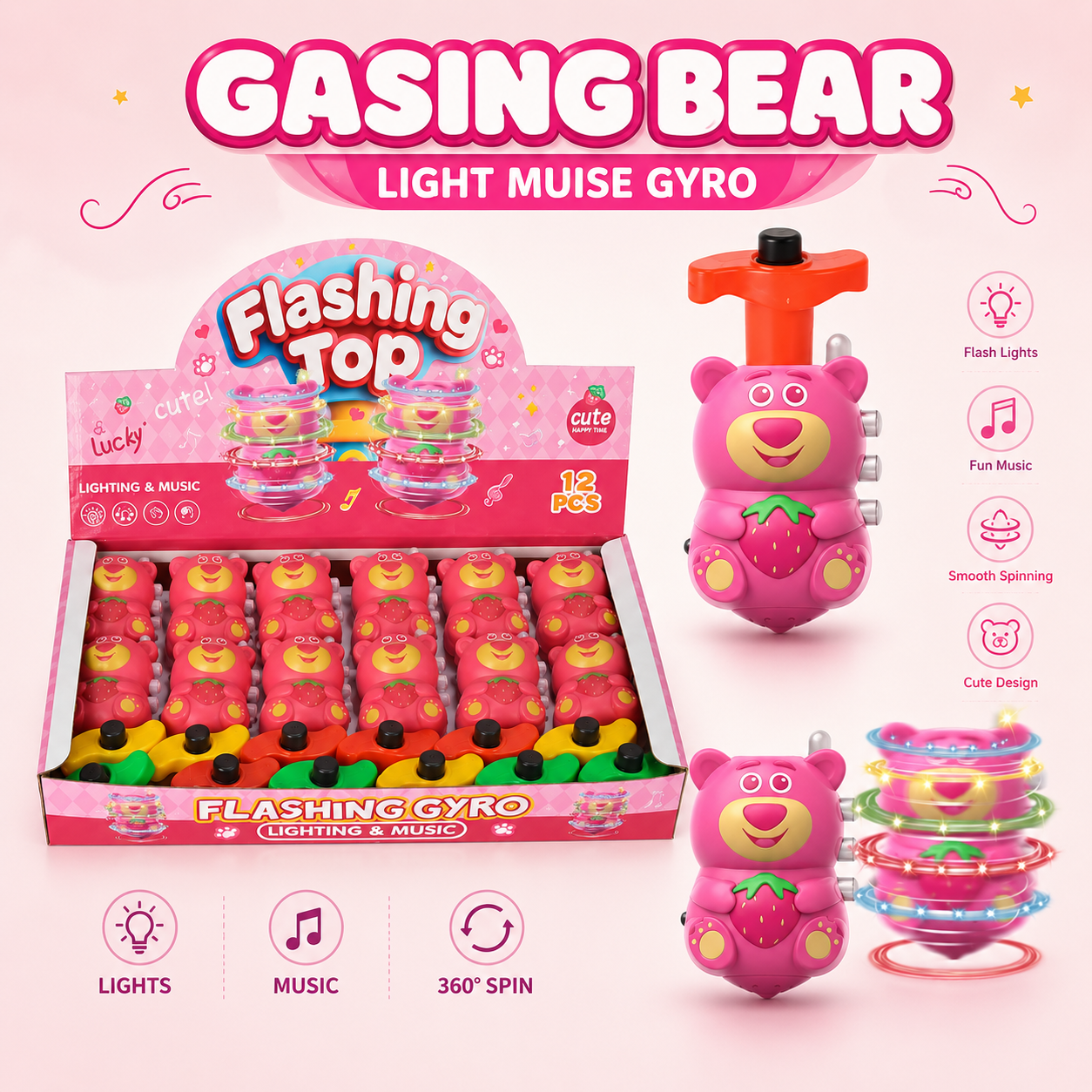 Gasing Bear Flashing Gyro β Light, Music & Spinning Toy