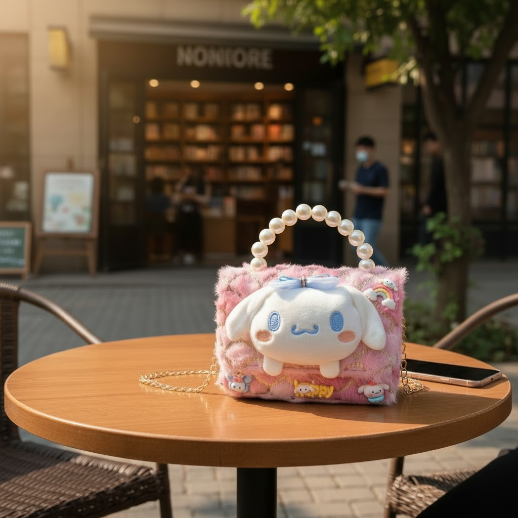 SHEIN Premium Cinnamoroll Plush Pearl Handle Bag for Girls