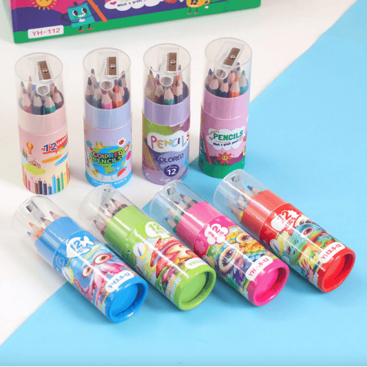 12 Mini Colour Pencils Jar With Sharpener
