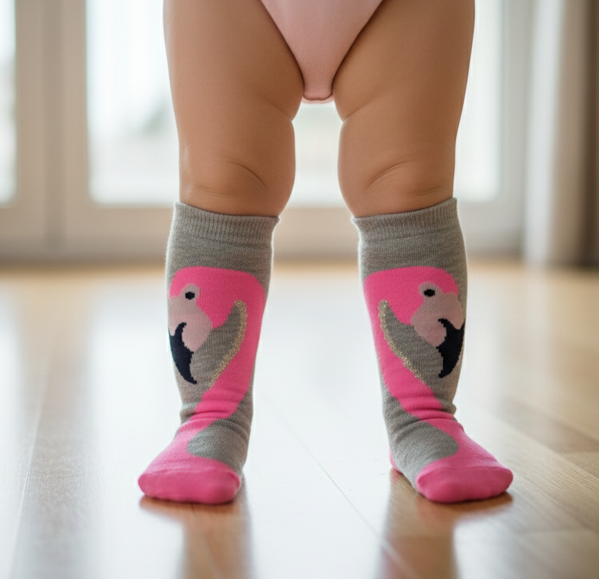 Pretty Pink Flamingo Toddler Socks (Ages 2–4 Years)