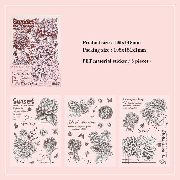 Flower Poetry Stickers 3 Sheets Pack