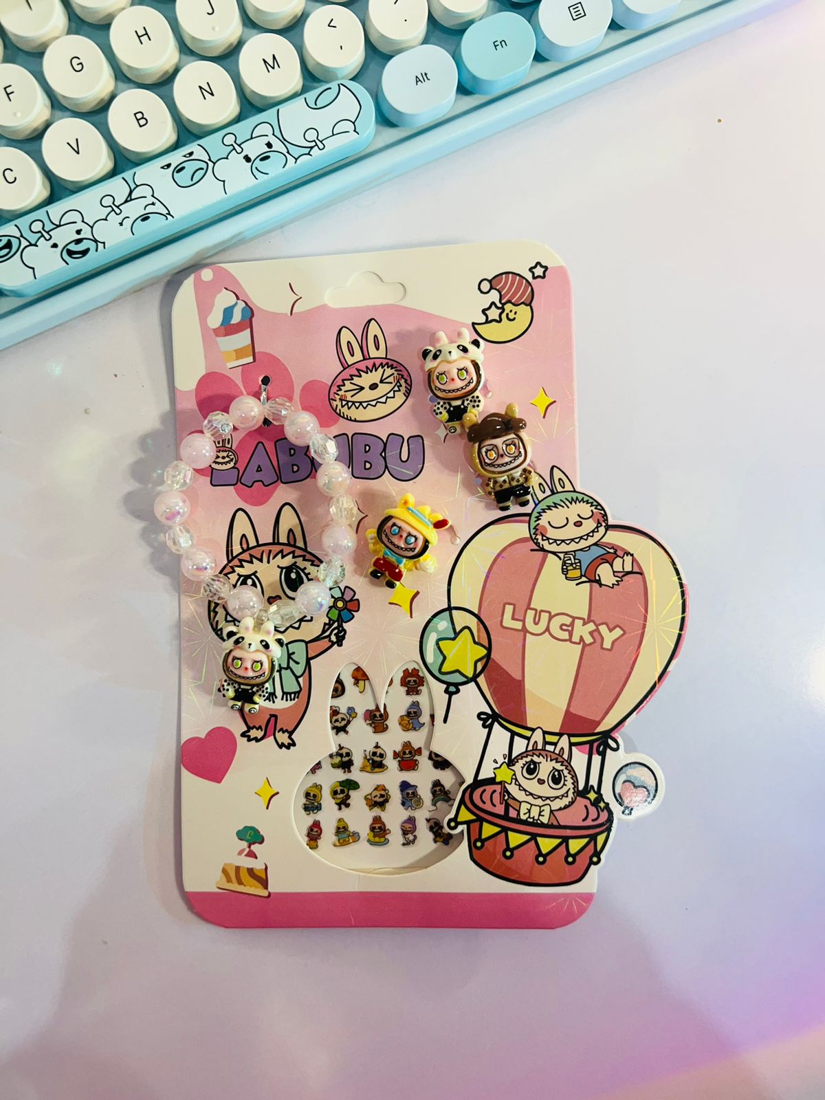 Labubu Rings Braclets And Nail Stickers Set