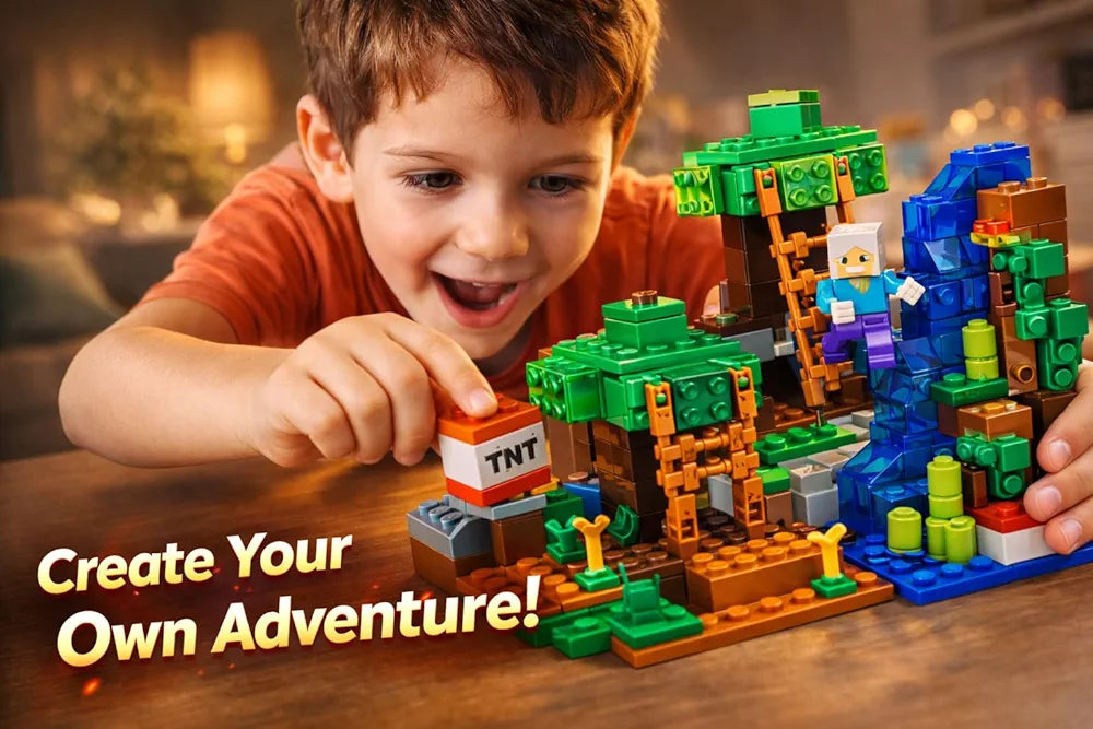 My World Minecraft Pixel-Style Building Block Set with LED Light (132+ Pieces)