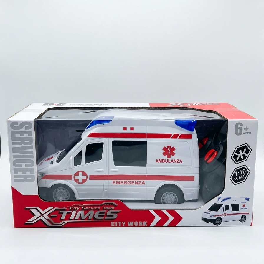 X-Times Remote Control Ambulance Toy Car (1:16 Scale) – City Service Team RC Emergency Vehicle