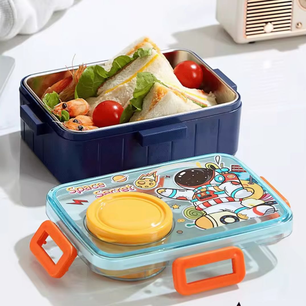 Cartoon Stainless Steel Lunch Box With Sauce Box