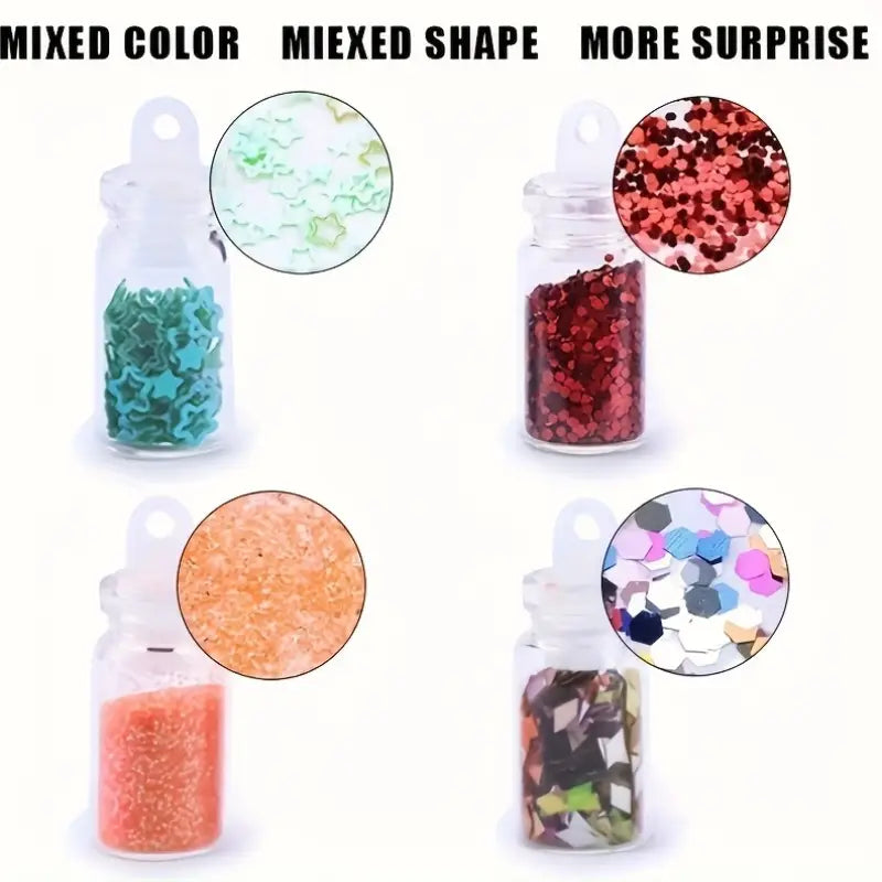 Mini Glitter and Sequins Set – Mini Bottles for Nail Art, Crafts, Resin & More