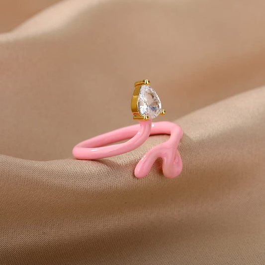 Pink Zircon Stainless Steel Ring