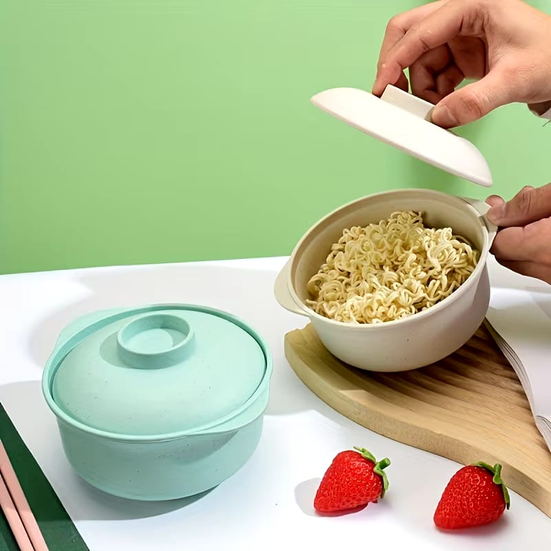 Wheat Material Ramen Noodle Bowl With Lid Cover | Bpa Free | Non Toxic