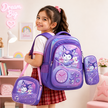 Kuromi 3-Piece School Bag Set for Girls