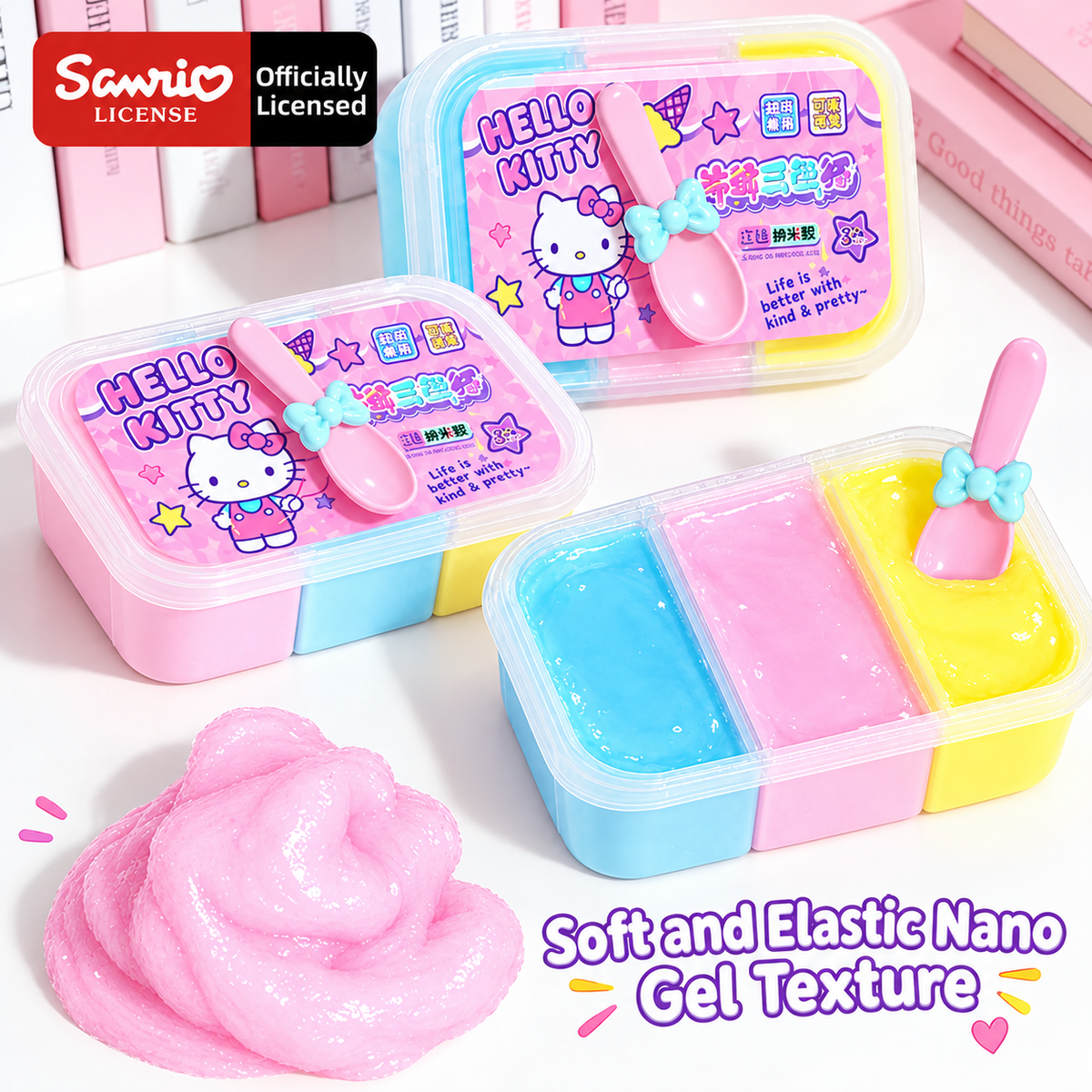 Hello Kitty Three Color Compartments Slime With Spoon