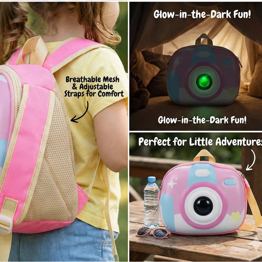 Kids Camera Hardcase Backpack With 3D Lights