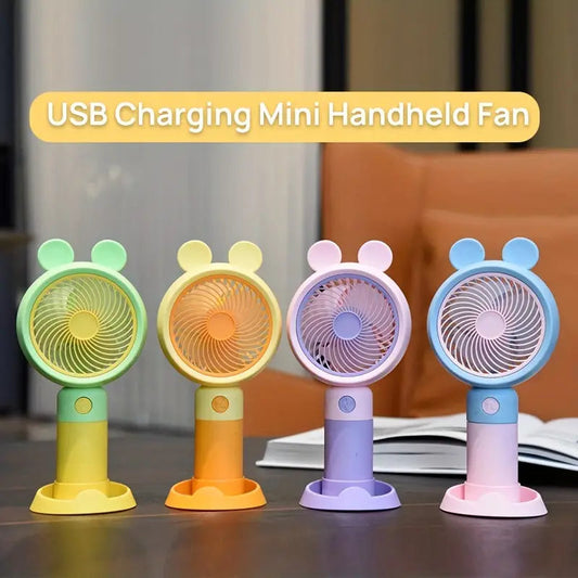 Bear Pastel Chargeable Hand Fan With Mobile Phone Stand