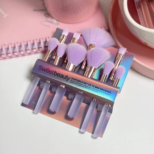 Portable Storage Box Makeup Brushes Set of 10