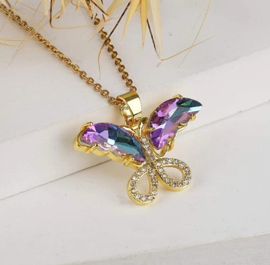 Stones Holographic Butterfly Stainless Steel Necklace