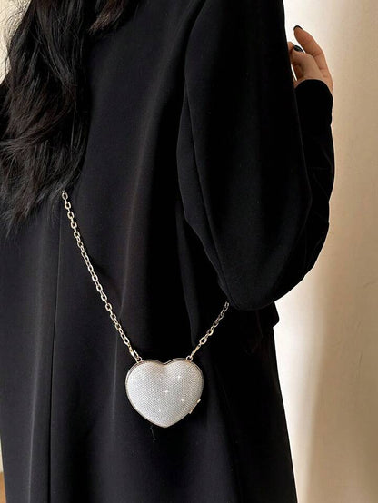 Sparkling Rhinestone Mini Heart Shape Metal Bag