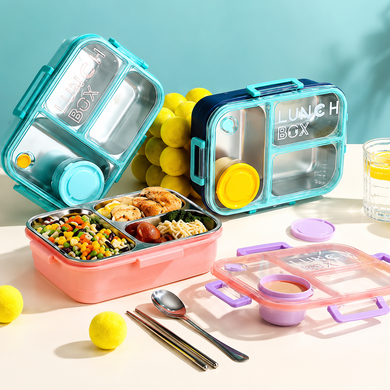 Stainless Steel Premium Quality Bento Lunch Box with Sauce Box