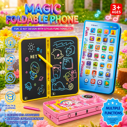 2-in-1 Kids Foldable Flip Musical Mobile Phone & LCD Writing Tablet