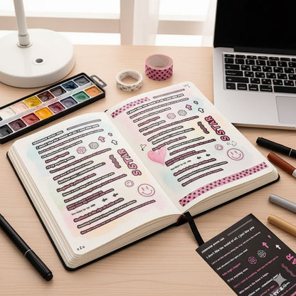 Pink Heart Journaling Stickers | 4 Pieces Sheet