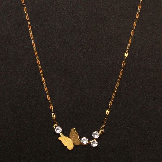Zircons Butterfly Stainless Steel Necklace