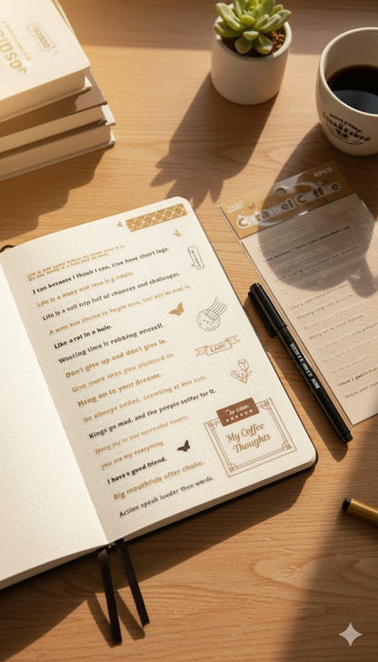Caramel Coffee Journaling Stickers | 4 Pcs Sheet