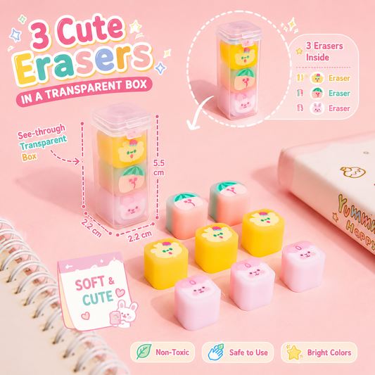 Box Of 3 Kawaii Jelly Erasers