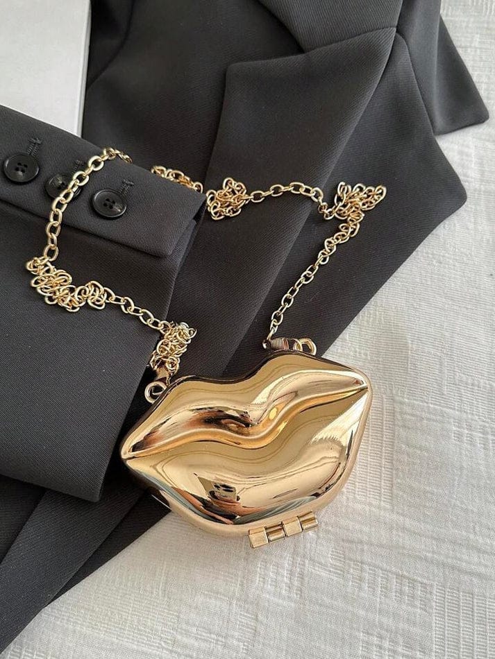 Pout Lips Acrylic Clutch Bag With Chain