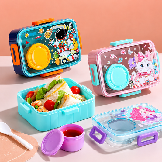 Kids Cartoon Character Lunch Box With Sauce Box