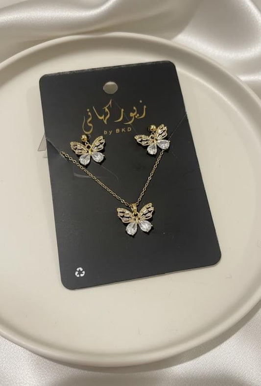 Butterfly Stainless Steel Necklace + Earing Set