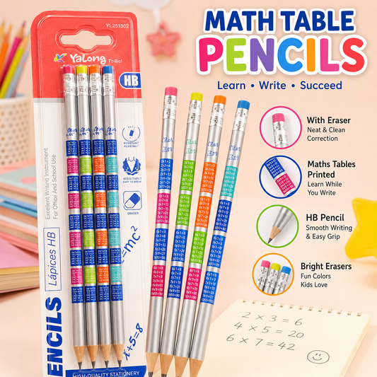 Yalong Multiplication Tables Pencils Pack With Eraser