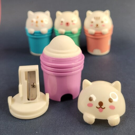 Bucket Cat Bear 2 in 1 Pencil Eraser And Sharpener