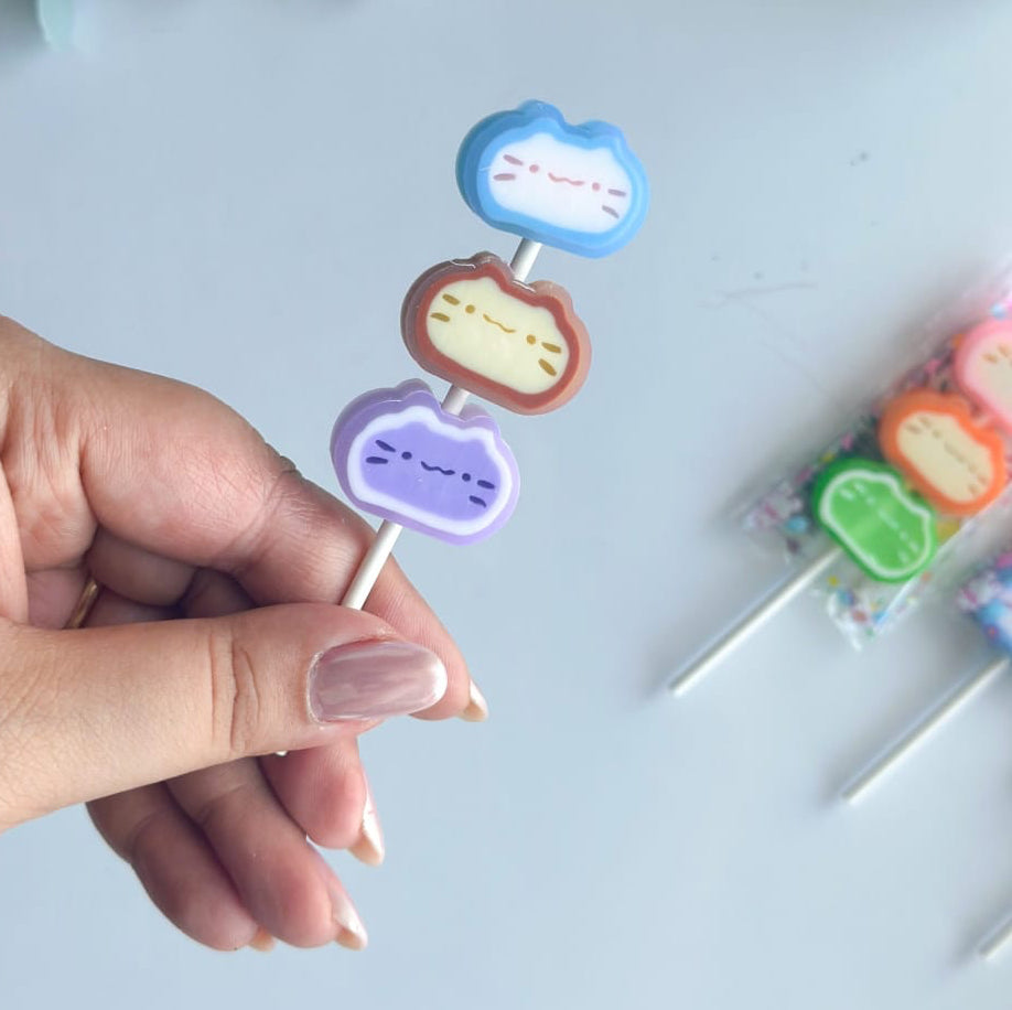Kitten Candy Lollipop Eraser Set Of 3