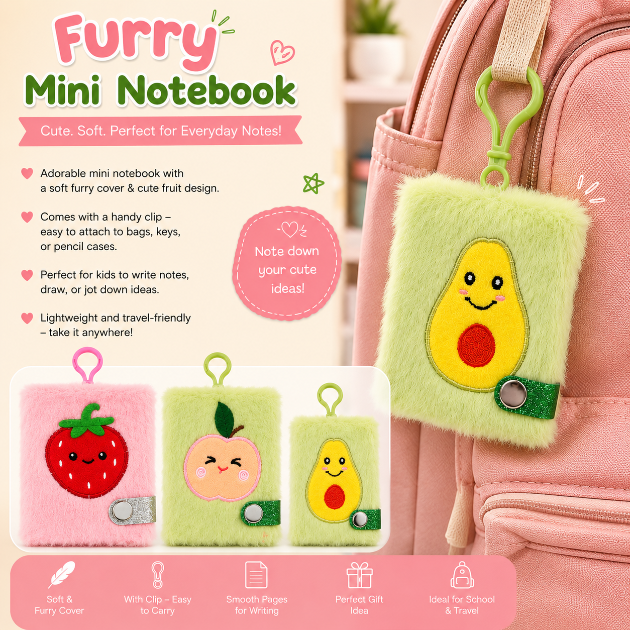Fruits Mini Fur Diary Notebook