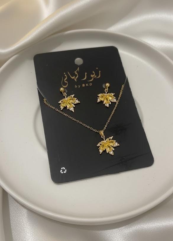 Autumn Leaves Stainless Steel Earing + Necklace